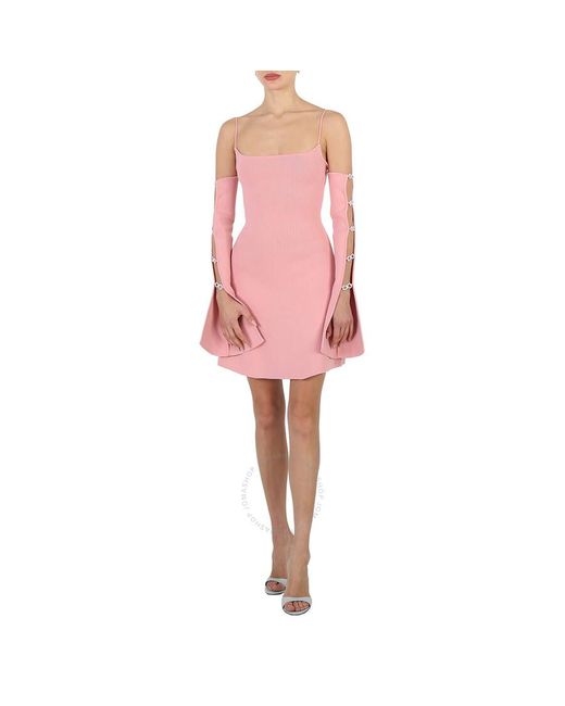 Mach & Mach Pink Light Amelie Crystal Embellished Cutout Mini Dress