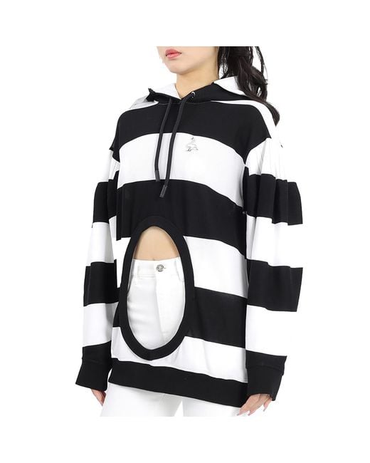 Burberry Black Cut-Out Detail Striped Cotton Hoodie