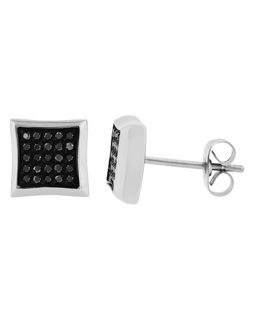 Robert Alton Black 1/4Ctw Diamond Stainless Steel Square Stud Earrings for men