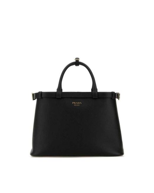 Prada Black Leather Medium Buckle Handbag