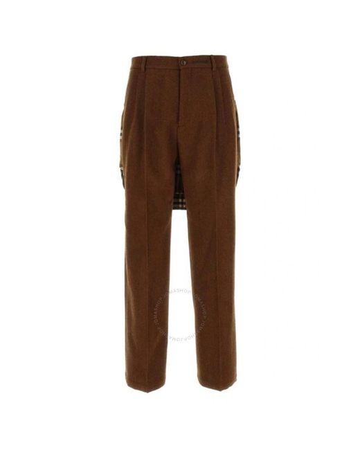 Burberry Brown Rust Melange Wool Check Panel Trousers for men