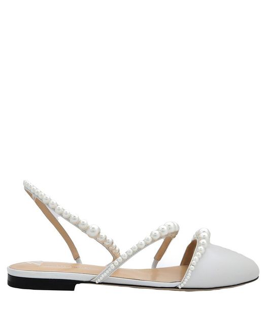 Mach & Mach White Pearl-Embellished Sirene Ballerina Shoes