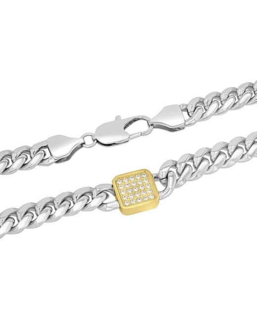 Robert Alton Metallic 1/2Ctw Diamond Stainless Steel Finish 20" Curb Necklace for men