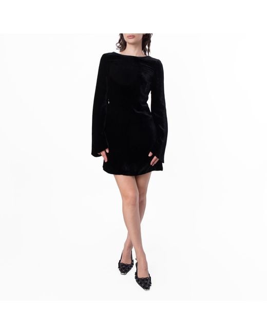 Bally Black Long-Sleeved Velvet Mini Dress, Brand Size 36 Us Size 0