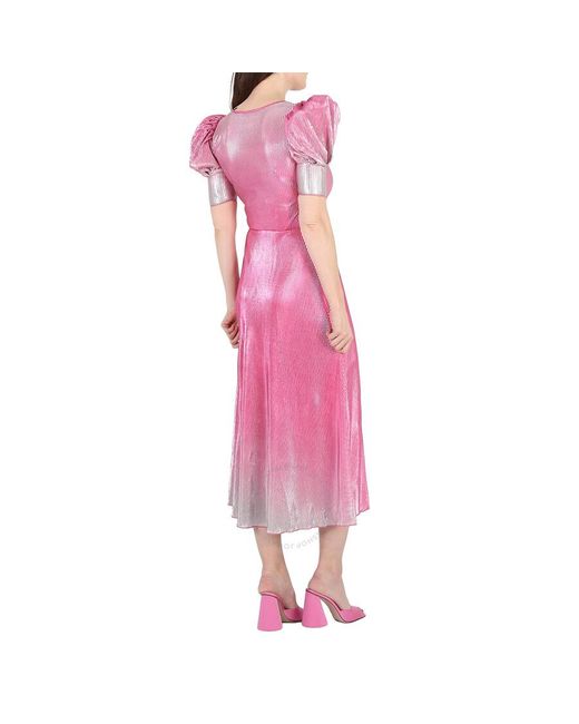ROTATE BIRGER CHRISTENSEN Silvery Pink Glo Puff-sleeve Midi Dress