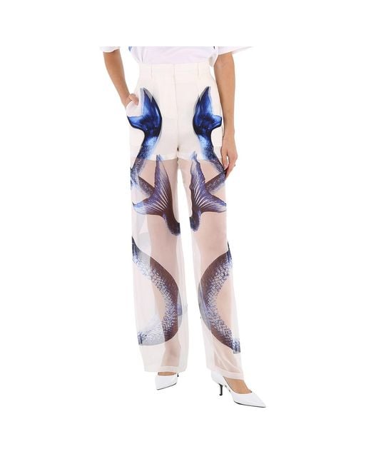 Burberry Pink Ladies Mermaid Tail Print Mulberry Silk Trousers, Brand Size 4 (Us