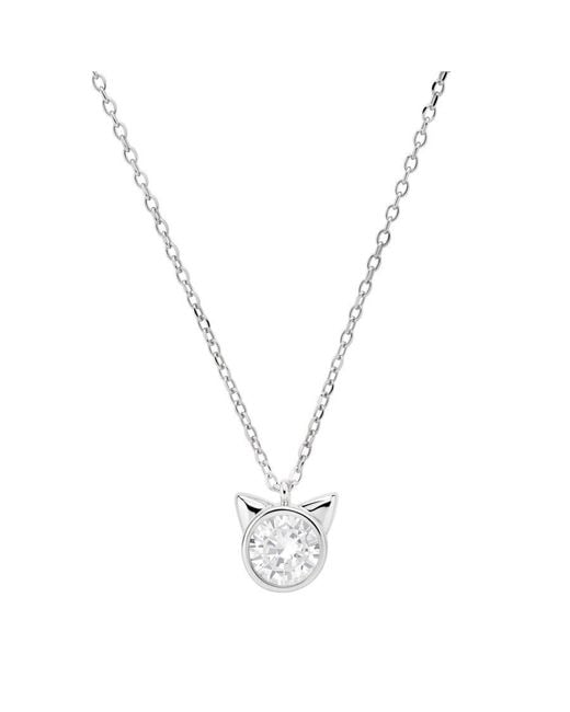 Kylie Harper Metallic Sterling Bezel-Set Cz Kitty Cat Pendant