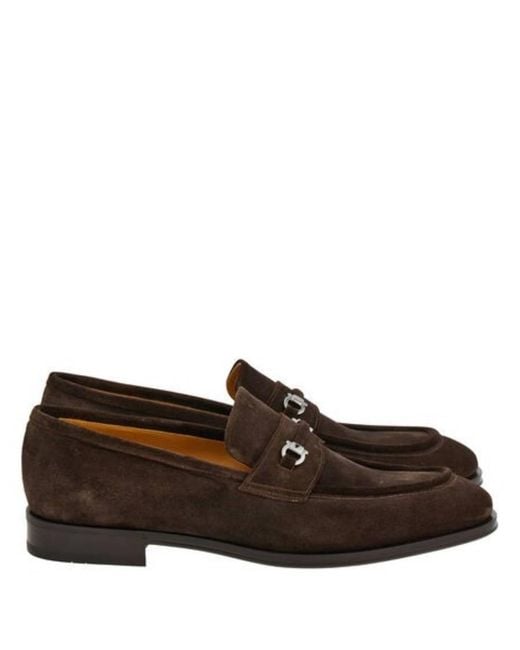 Ferragamo Brown Desmond Ornament Suede Mocassin for men