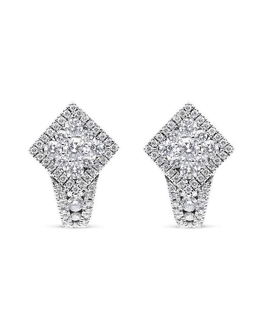 Haus of Brilliance Metallic 18k White Gold 1 1/10 Cttw Round Diamond Cluster With Halo Hoop huggie Earring