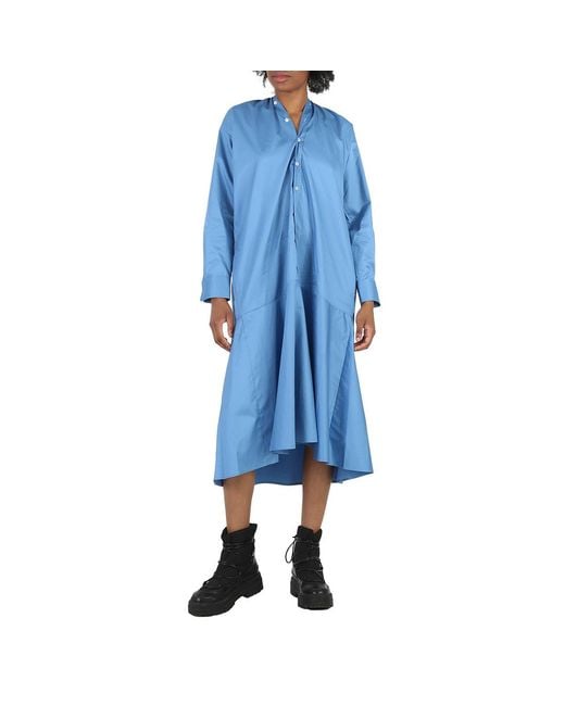 MM6 by Maison Margiela Blue Ladies Prussian Asymmetric Cotton Shirt Dress