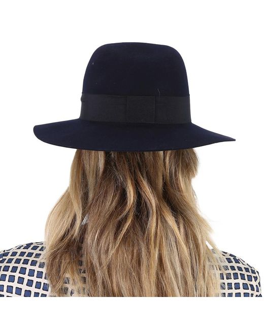 Maison Michel Blue Navy Henrietta Wool Felt Fedora Hat