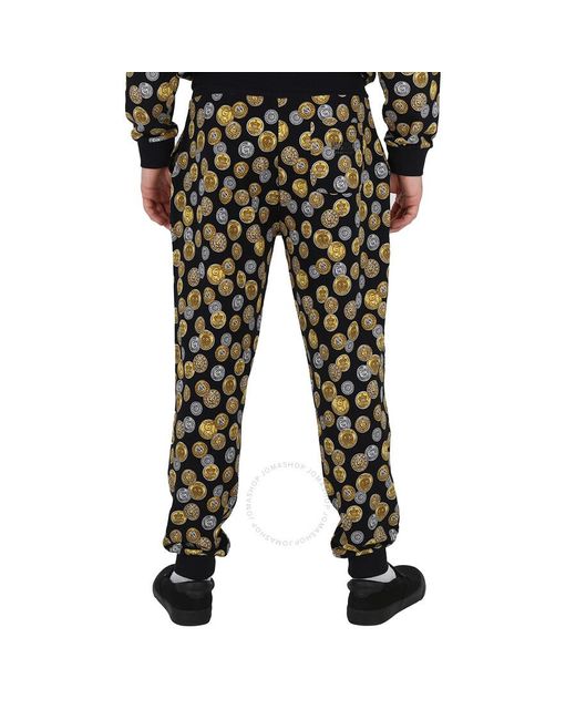 Moschino Black Coin Print Stretch Cotton Track Pants for men