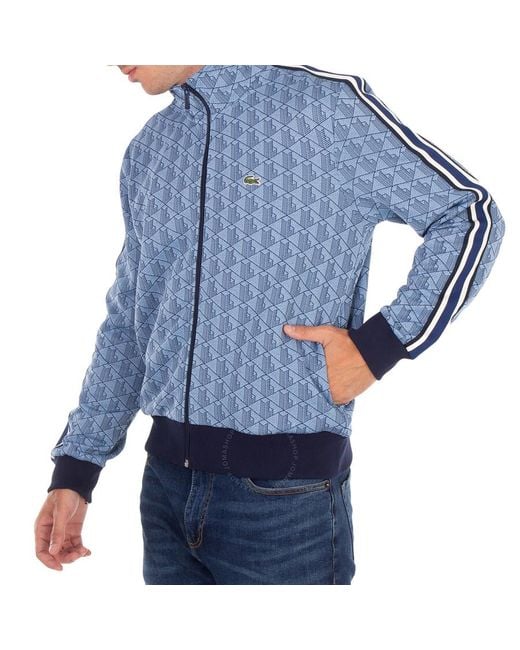 Lacoste Blue Monogram Zip-Up Sweatshirt, Brand Size 3 for men