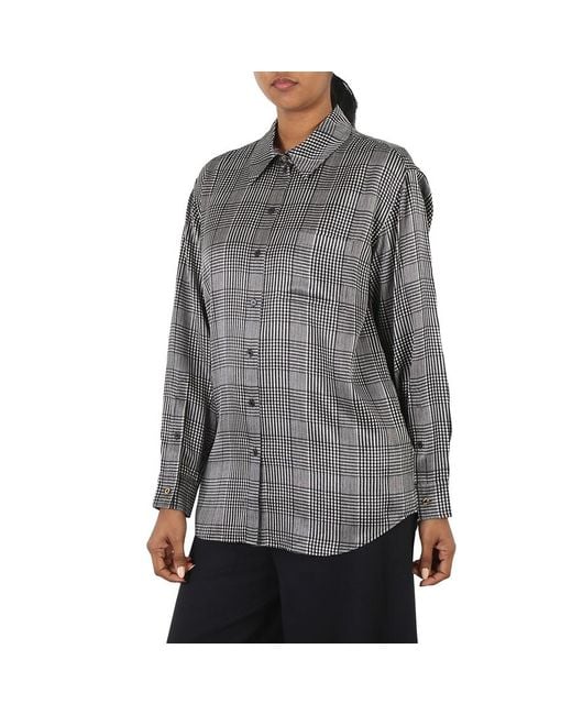 Burberry Gray Monochrome Carlota Checked Long-sleeve Silk Shirt