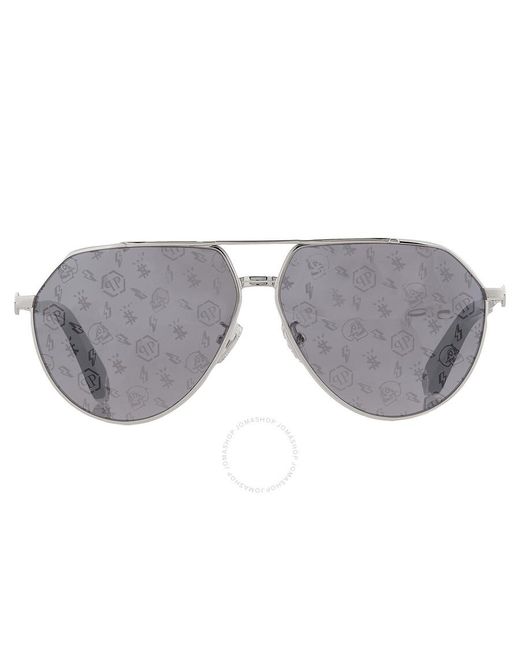 Philipp Plein Metallic Grey Logo Pilot Sunglasses Spp007m 528l 64 for men