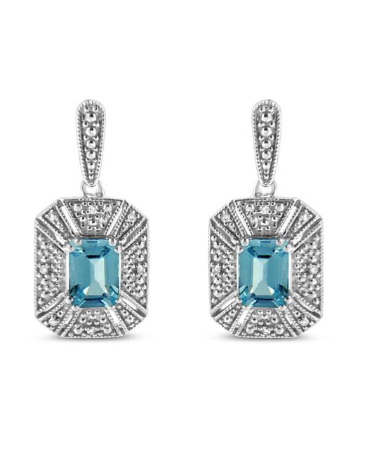 Haus of Brilliance .925 Sterling Silver 7x5mm Emerald Shape Blue Topaz Accent Art Deco Halo Style Drop
