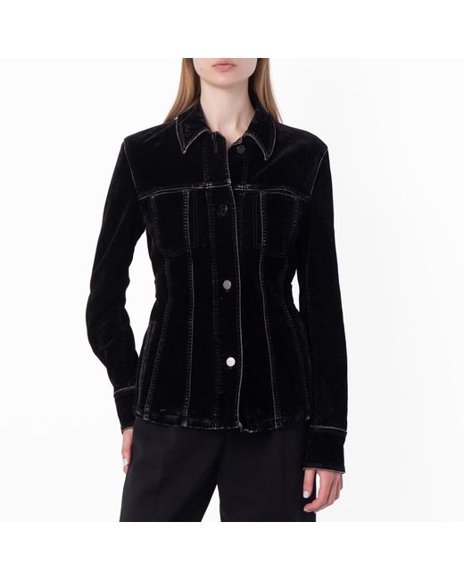 Ferragamo Black Ferragamo Fitted Velvet Denim Trucker Jacket