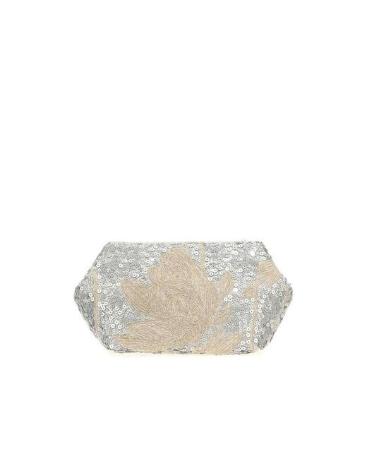 Brunello Cucinelli White Naturale Linen Embellished Clutch Bag