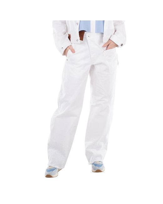 J.W. Anderson White Jw Anderson Twisted Workwear Crystal-Embellished Jeans