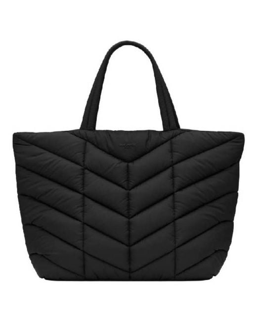 Saint Laurent Black Chevron Quilted Puffer Tote Bag for men