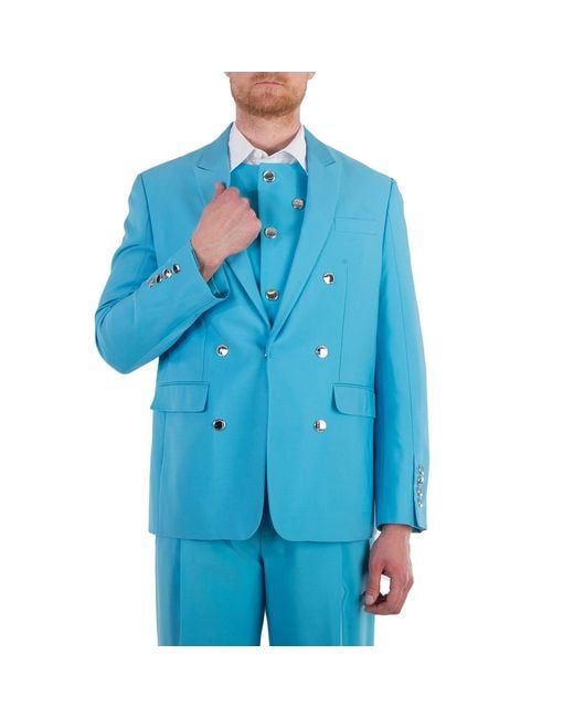 Burberry Blue Bright Opal Wool Tailored Jacket, Brand Size 54 (Us for men