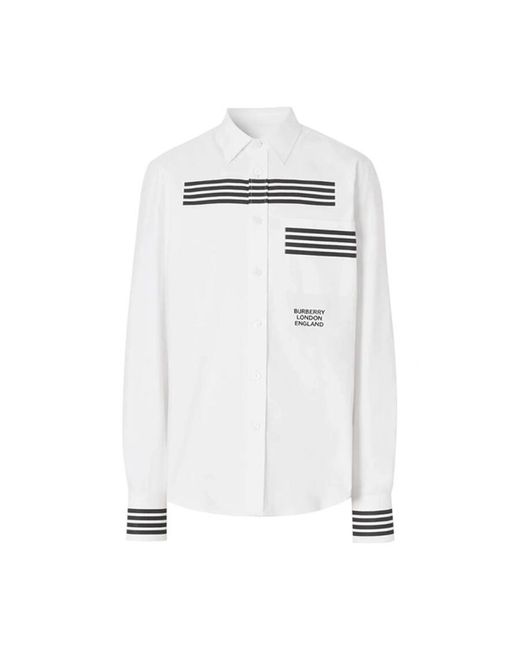 Burberry White Striped Logo-Embroidered Cotton Oxford Shirt for men