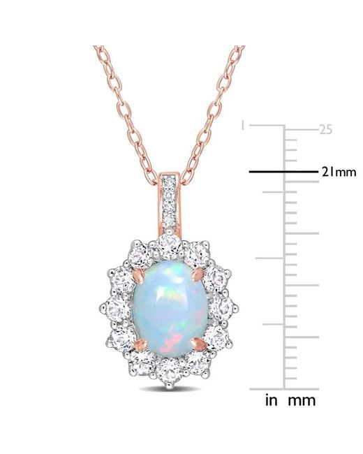 Amour Blue 2 1/6 Ct Tgw Oval Shape Ethiopian Opal And Topaz And Diamond Accent Halo Pendant With Chain