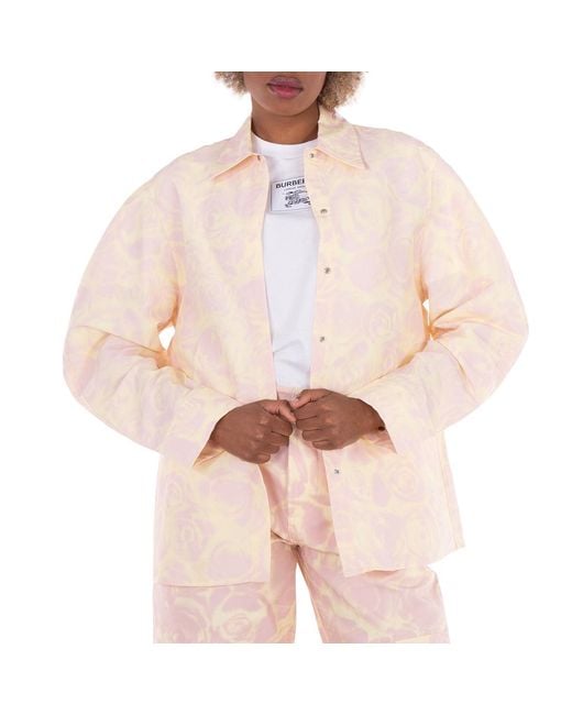 Burberry Natural Taffeta Shirt With Floral Print, Brand Size 4 Us