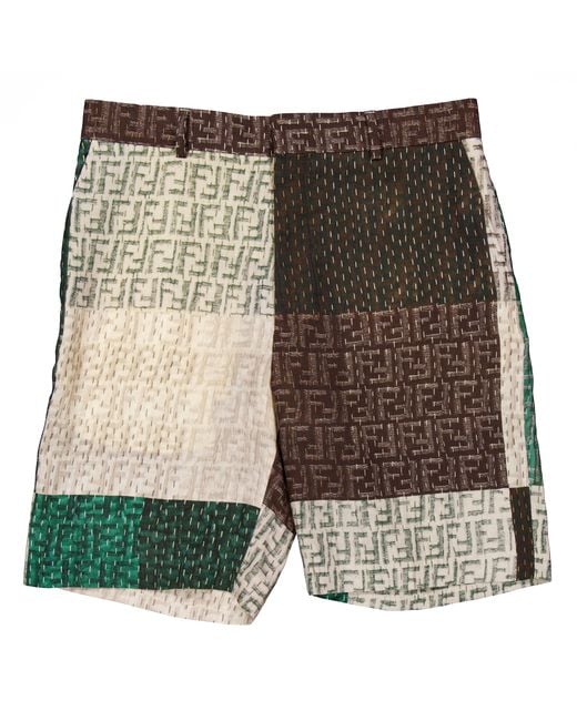 Fendi Green Ff Patchwork Bermuda Shorts, Brand Size 46 (Waist for men