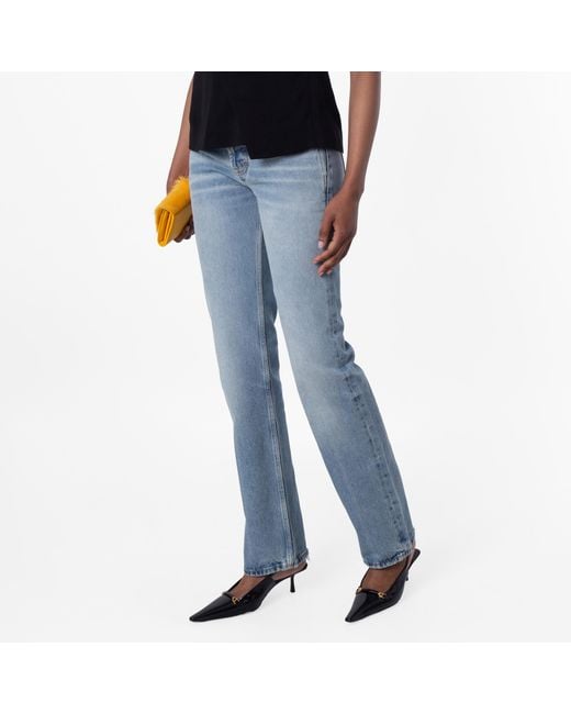 Saint Laurent Blue Sicily Denim Nico Low-Rise Jeans, Waist