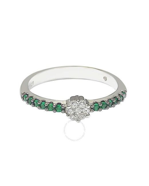 Suzy Levian Green & Cubic Zirconia Sterling Silver Petite Flower B