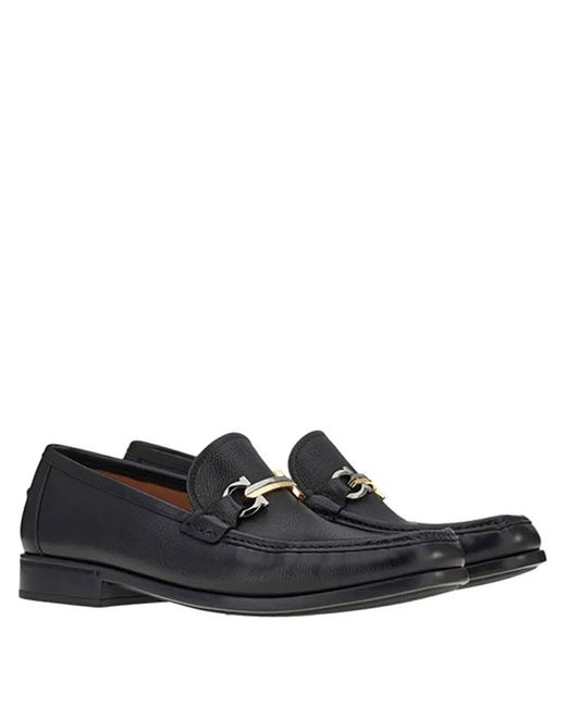 Ferragamo Black Maurice Hammered Leather Two-tone Gancini Buckle Loafers for men