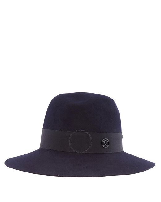 Maison Michel Blue Navy Henrietta Wool Felt Fedora Hat