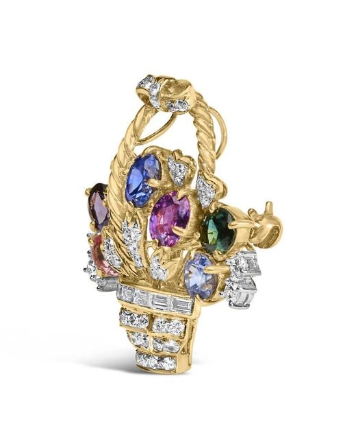Haus of Brilliance Metallic 18K 1 1/10 Cttw Diamond And Mixed Gemstone Floral Bouquet Pendant And Brooch Pin for men