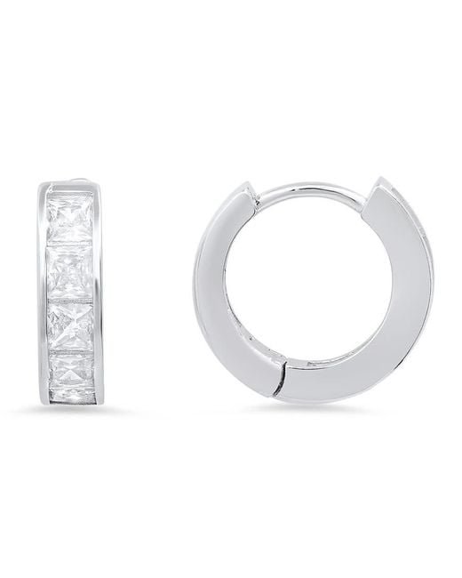 Kylie Harper White Sterling Petite Princess-Cut Huggy Hoop Earrings