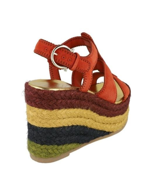 Ferragamo Red Renee Wedge Espadrilles