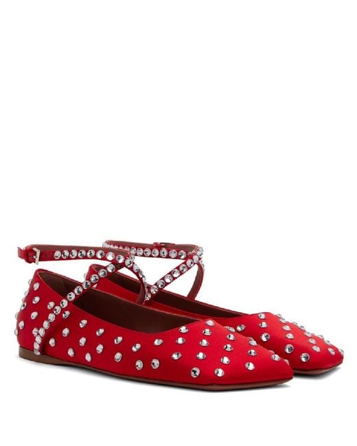 AMINA MUADDI Red Ane Crystal Embellished Ballerina Flats