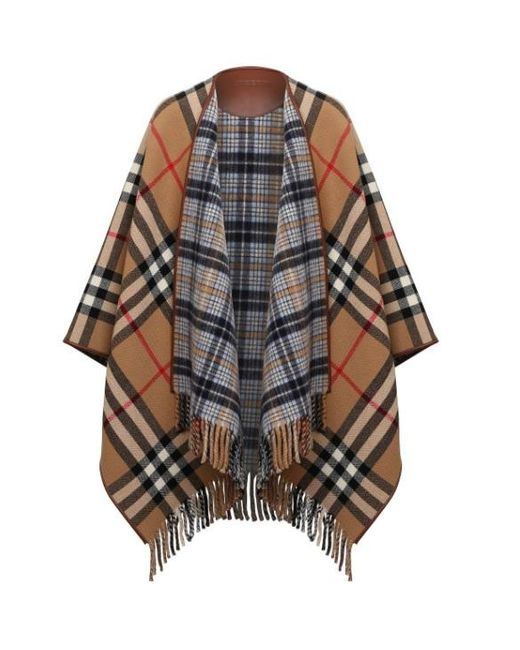Burberry Natural Reversible Charlotte Check Wool Cape