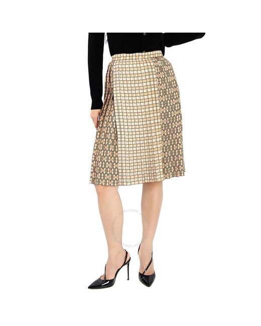 Burberry Natural Pleated Midi Skirt
