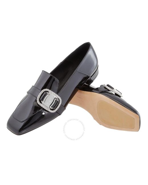 Ferragamo Black Salvatore Wang Patent Crystal Buckle Loafers
