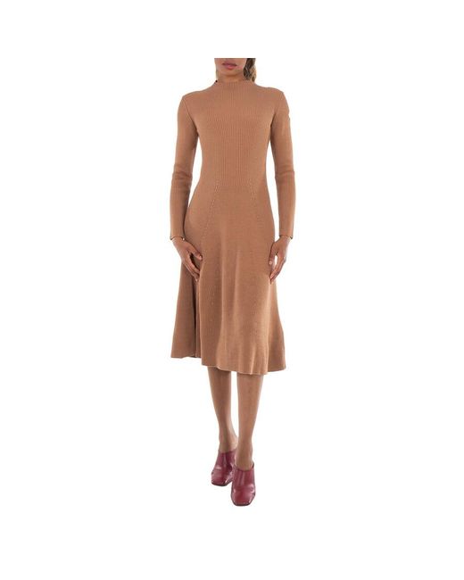 Moncler Brown Long-Sleeve Wool Knit Midi Sweater Dress