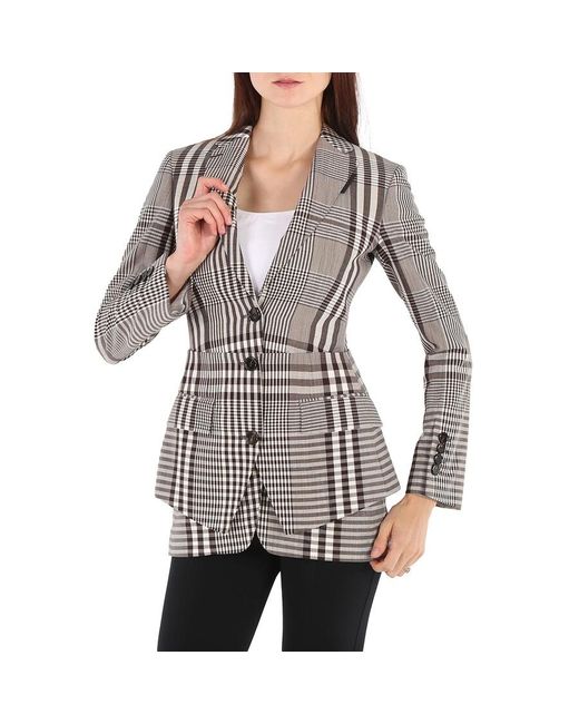 Burberry Gray Check Basque Detail Tailored Jacket