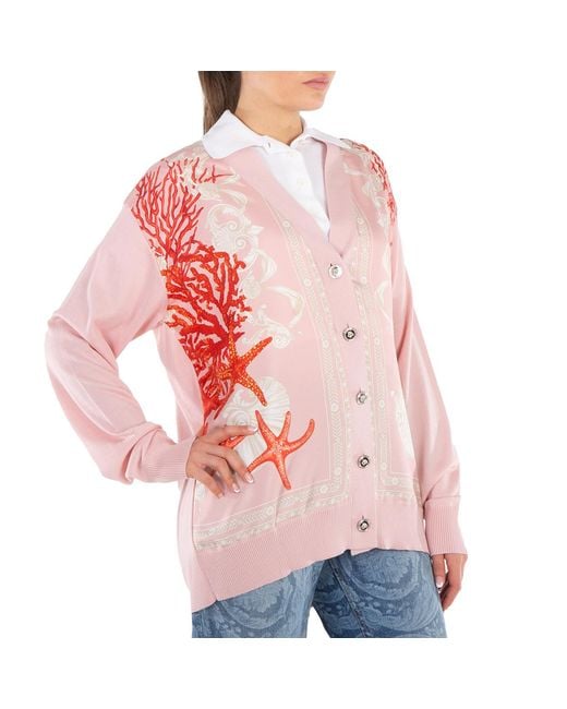 Versace Pink Barocco Sea Panelled V-Neck Cardigan
