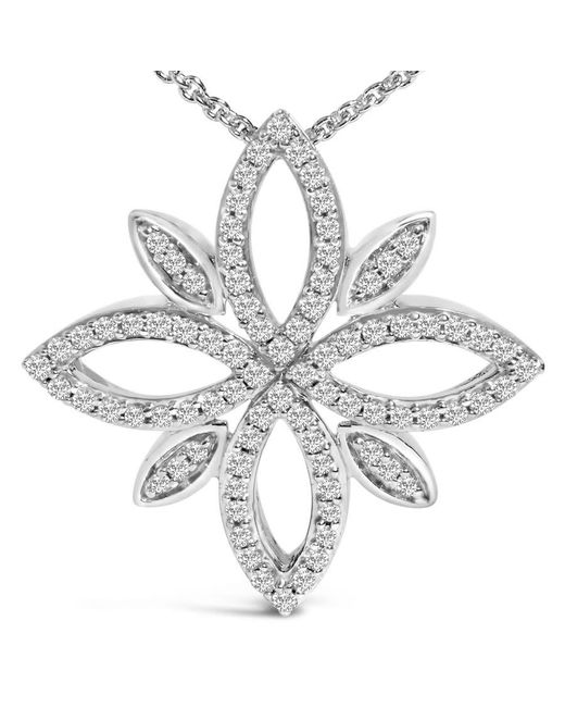 Haus of Brilliance Metallic Sterling 1/2 Cttw Diamond Floral Cross Pendant Necklace