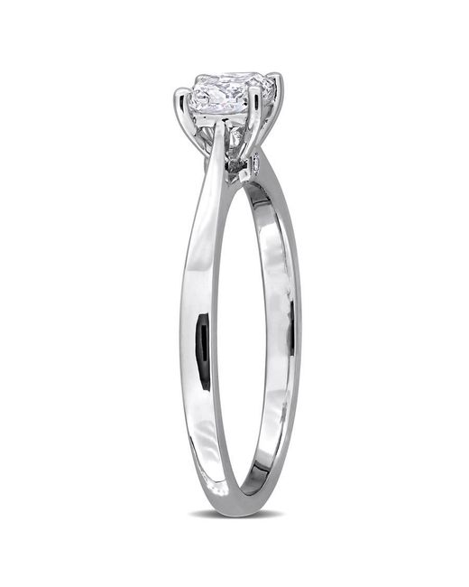 Created Forever Metallic 1/2Ct Tw Princess-Cut Lab-Grown Diamond Solitaire Engagement Ring With Side Accents