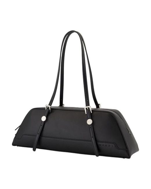 Marni Black Leather Duffle Shoulder Bag