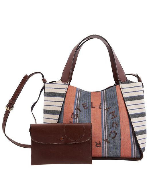 Stella McCartney Blue Logo Lettering Stripe Pattern Tote Bag