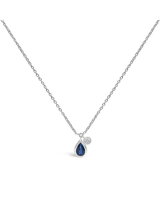 Haus of Brilliance Metallic 14K 6X4Mm Pear Sapphire And Diamond Accent Charm Pendant Necklace