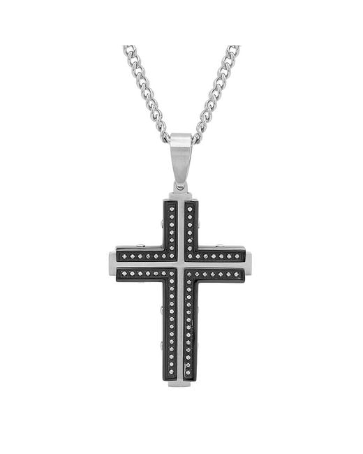 Robert Alton Metallic 1/3Ctw Diamond Stainless Steel With & Finish Cross Pendant for men