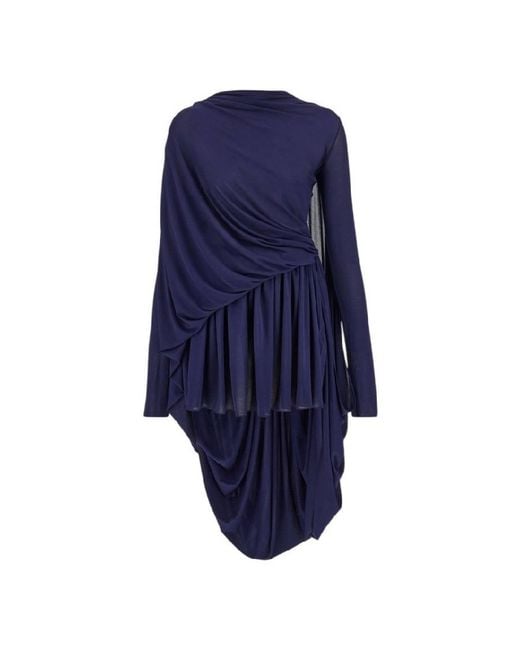 Ferragamo Blue Asymmetric Drape Jersey Dress, Brand Size 40 Us